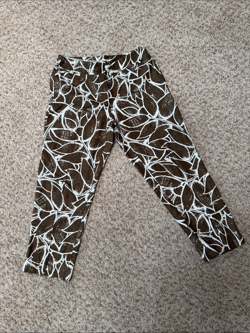 Rafaella Brown and White Leaf-Print pants.